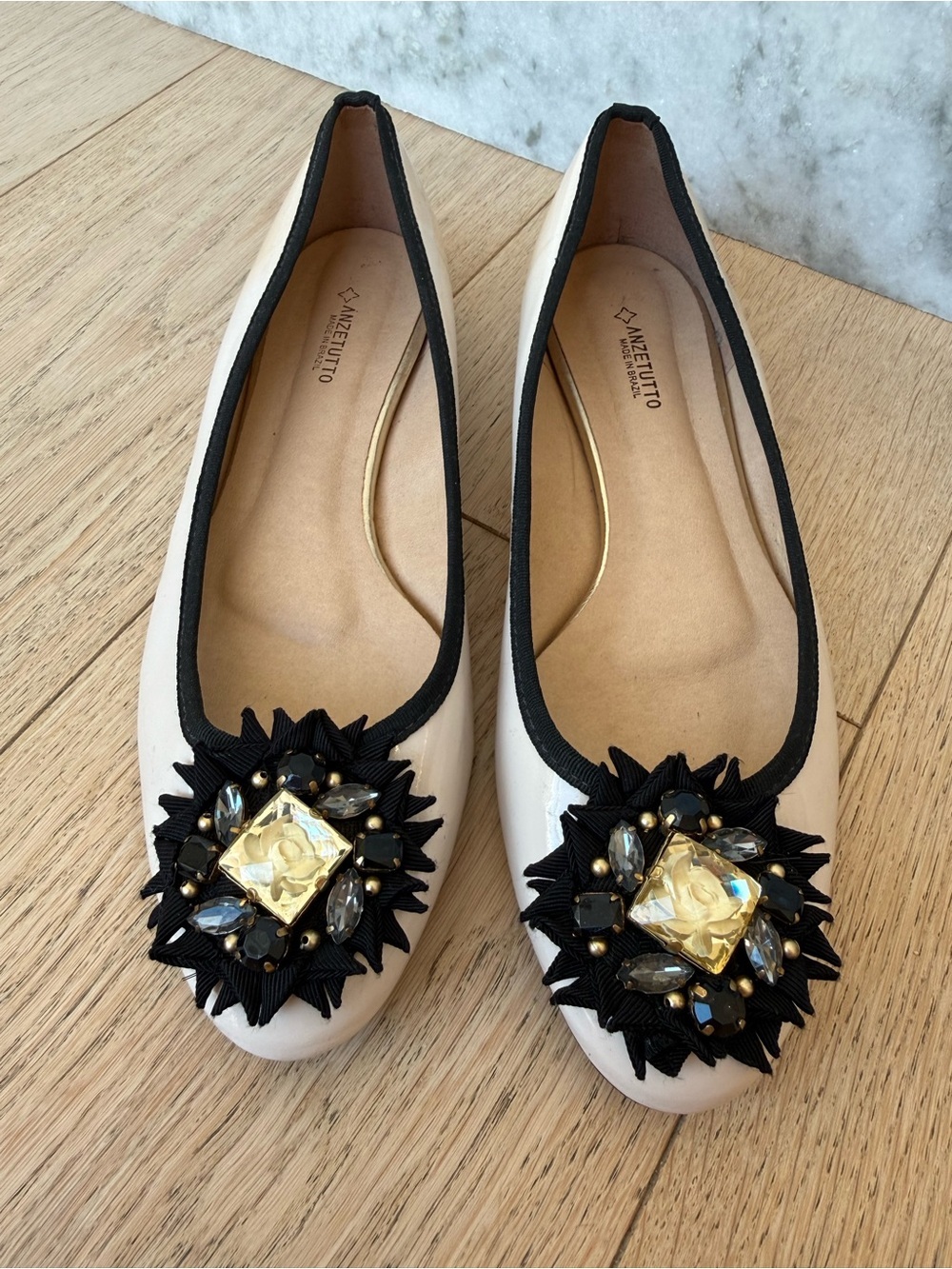 Anzetutto Brazil Embellished Patent Leather Ballet Flats – Size 9 / EU 40